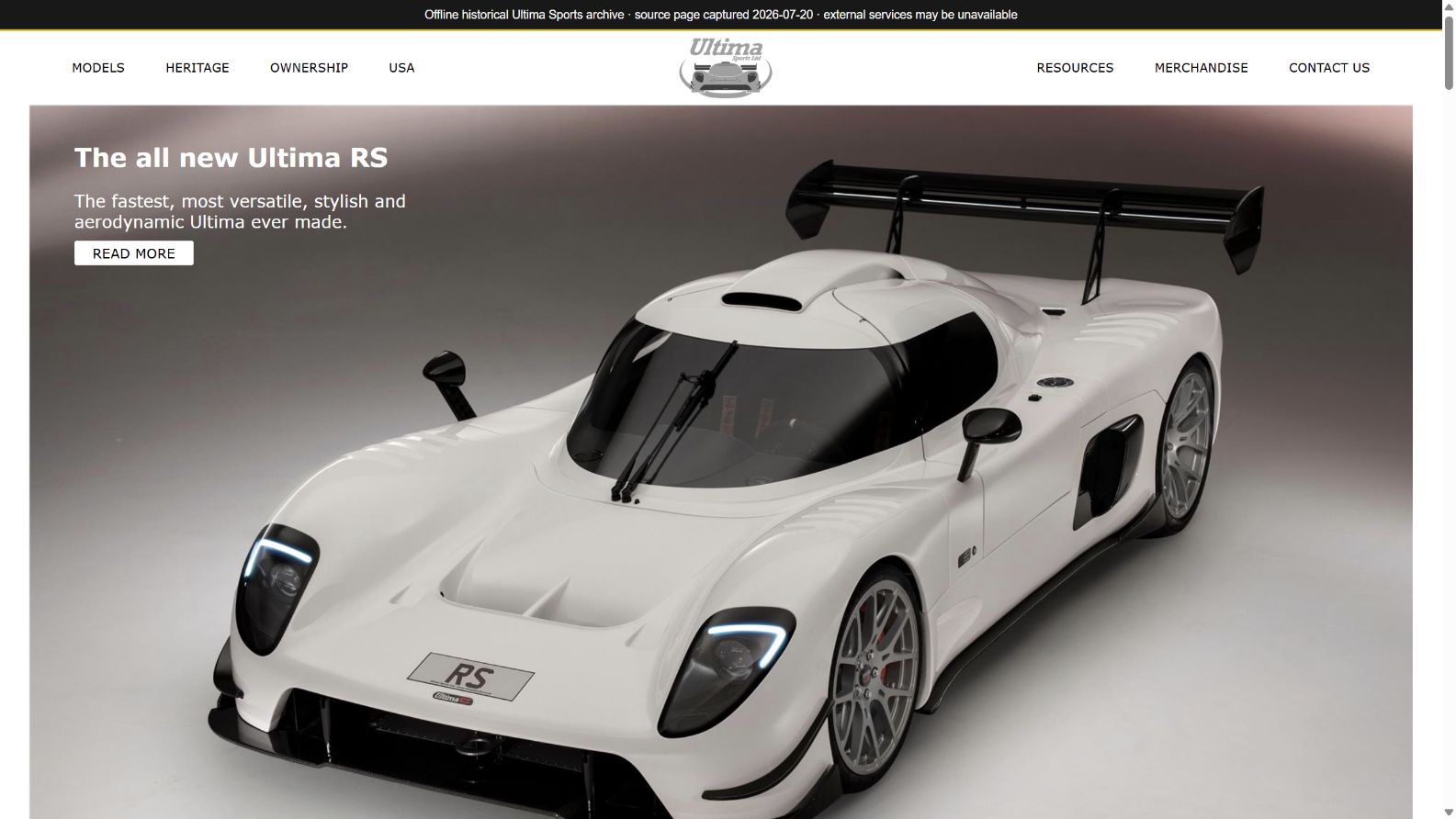 Ultima Sports website homepage from the representative pre-change capture in 2026.