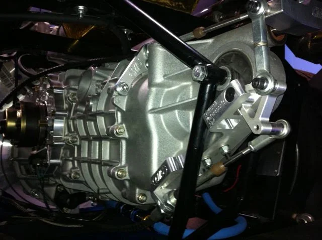 CMS cable-shift linkage installed on the side of a Porsche G50 transaxle.