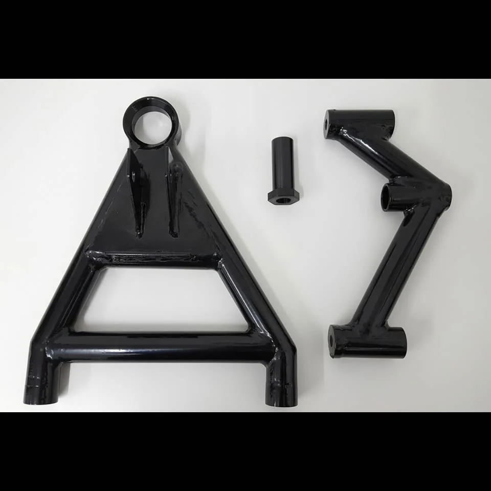 Front upper and lower wishbones with mounting bush
