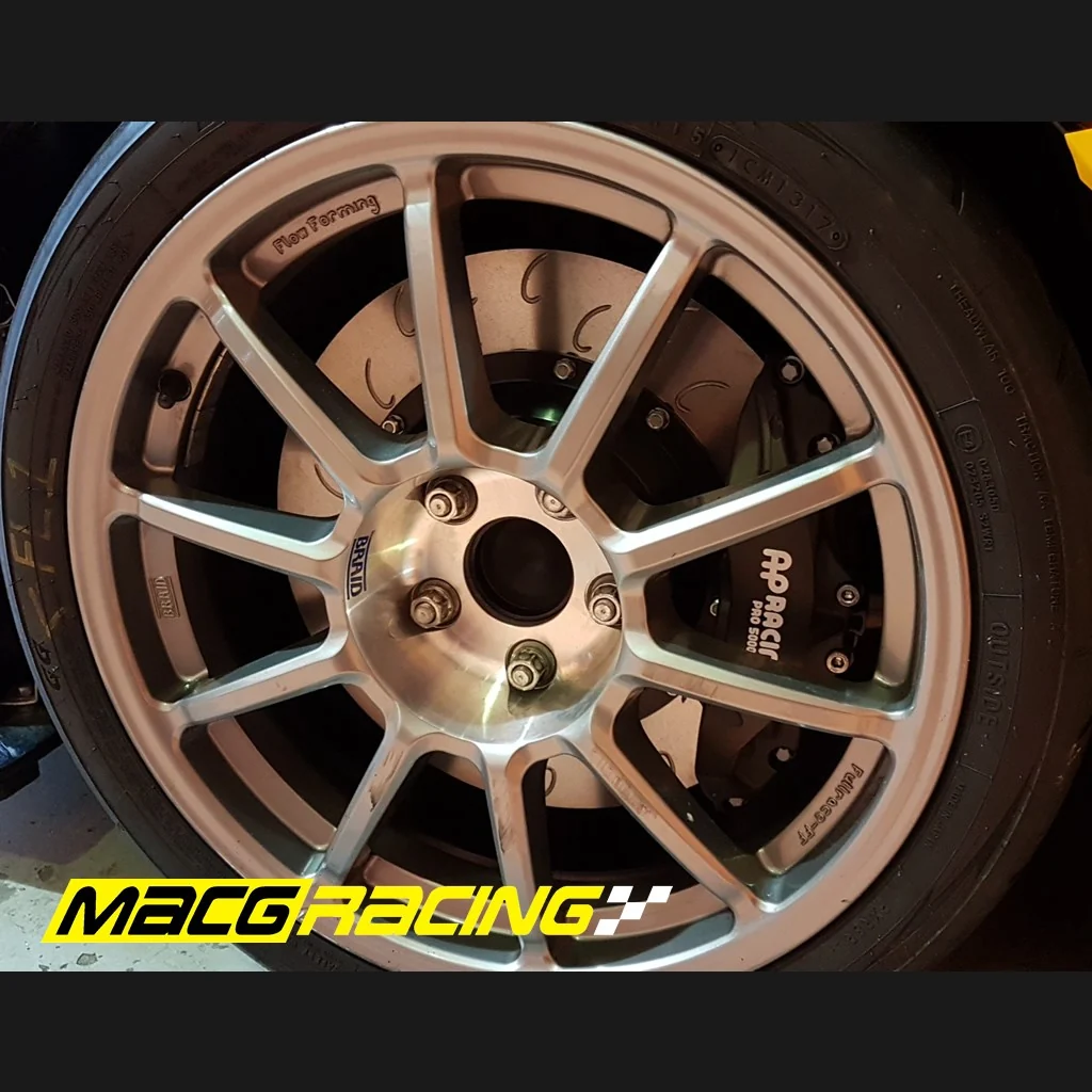 AP Racing caliper and disc visible through a silver wheel