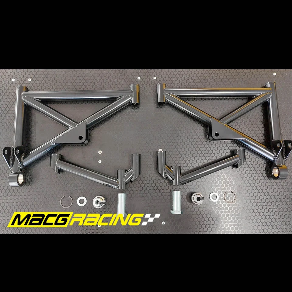 Four rear wishbones and mounting hardware laid out together