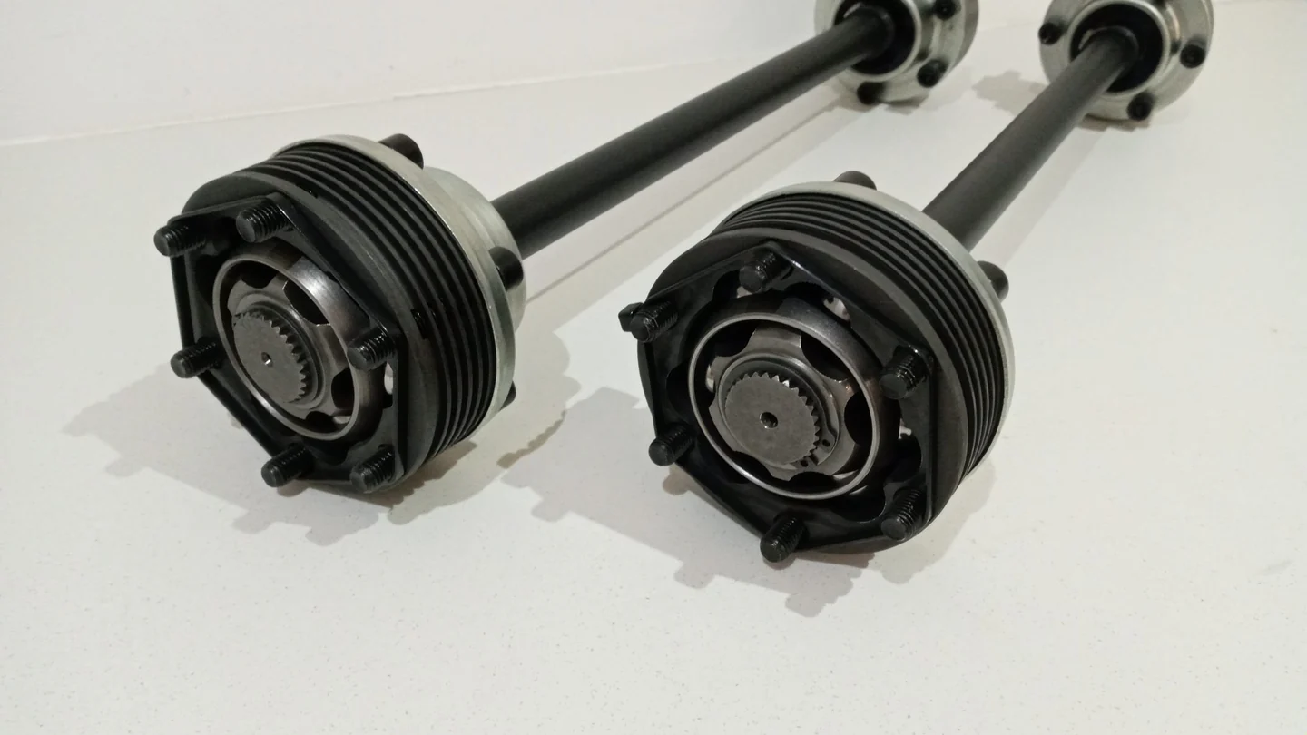 Close-up of the inboard joints on a pair of uprated driveshafts