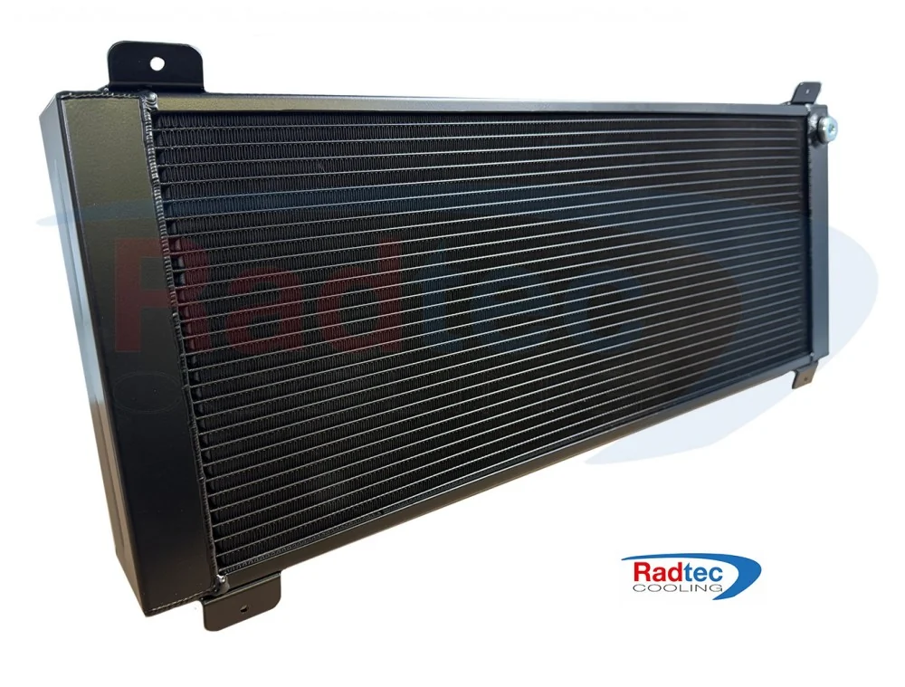 Ultima 80 mm radiator without fans, showing its core, end tanks and mounting tabs.