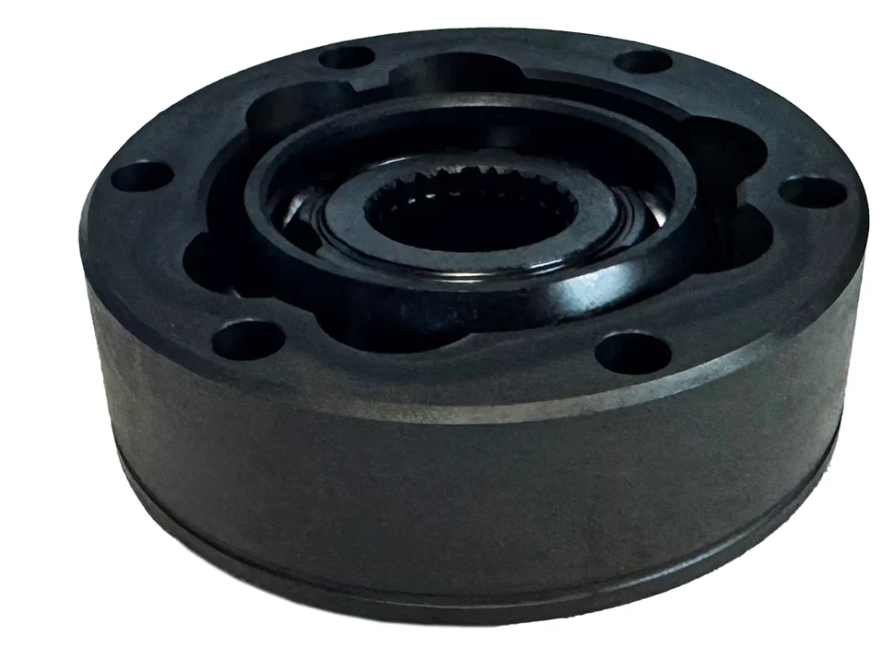 Front view of a 100 mm GKN Lobro CV joint showing its bolt circle and splined centre.